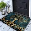 Life Tree Pattern Welcome Mat, Crystal Velvet Fabric, Silicone Backing, Rectangular Non-Slip Washable Entrance Carpet for Home, Bathroom Decor