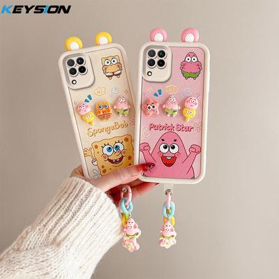 KEYSION Cute Ear 3D Cartoon Case for Samsung A12 with Bracelet Soft Silicone Shockproof Phone Back Cover for Galaxy M12