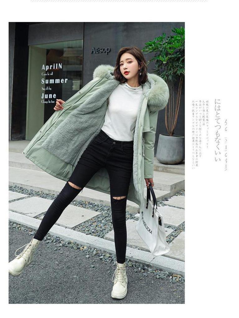 European & American Women's Mid-Length Fur Collar Cotton Jacket