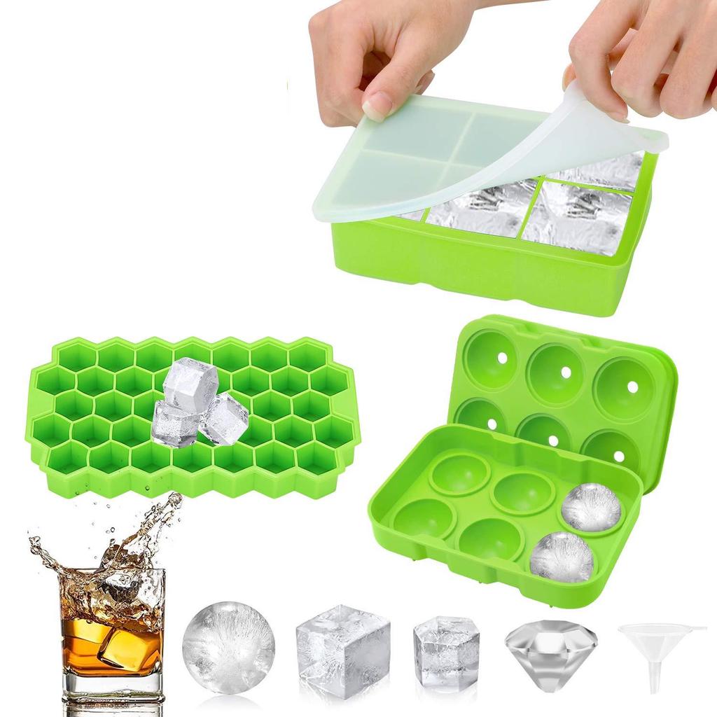 6-Piece Silicone Ice Cube Tray Set with Square and Round Molds