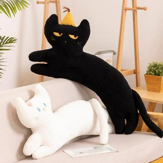 Black & White Coco Cat Plush Pillow - Cute Kitten Cushion & Sofa Backrest