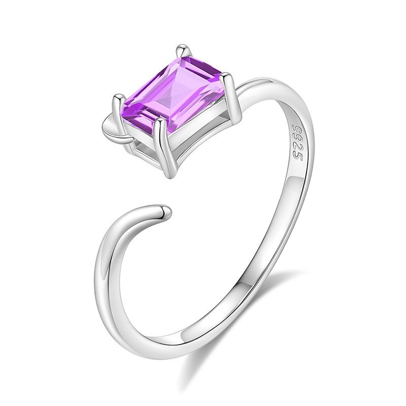 S925 Pure Silver Crystal Open Ring, Adjustable Size, 6 Colors Optional, Minimalist Korean Style Band Jewelry Gift for Girlfriend