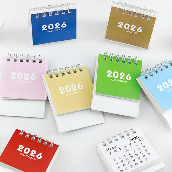 2026 Mini Desktop Calendar Cute Cartoon Desk Planner with Spiral Binding Small Planning Notebook for Office Home
