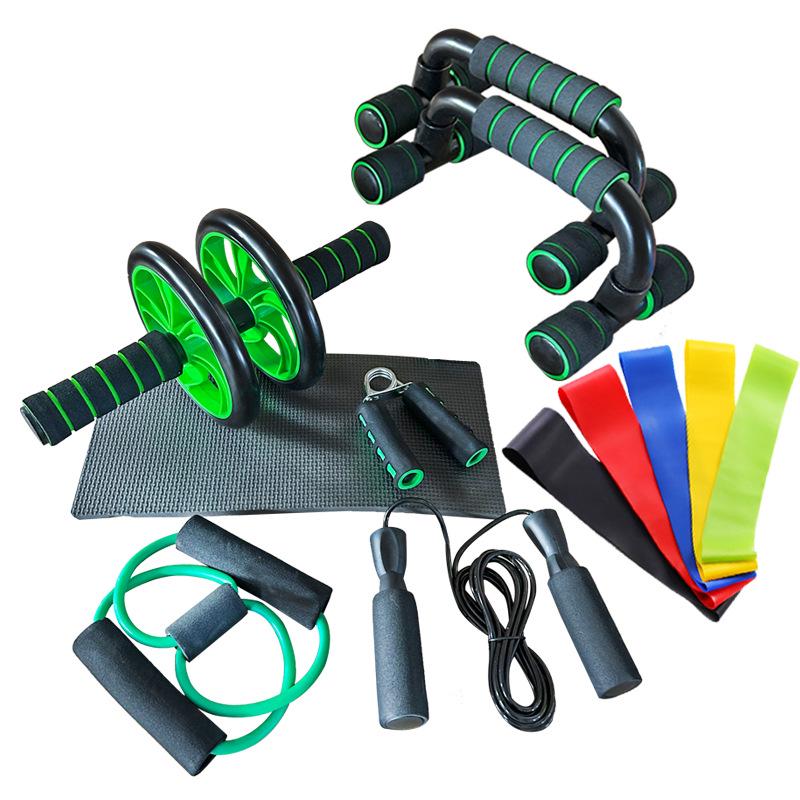 7-Piece Ab Wheel Fitness Set: Includes Push-Up Bars, Jump Rope, and Figure-Eight Resistance Bands