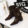 Retro Suede Women'S Boots Fashion Pointed Thick Heel Knight Boots For Women Designer Belt Buckle Women'S Shoes Botas Para Mujer