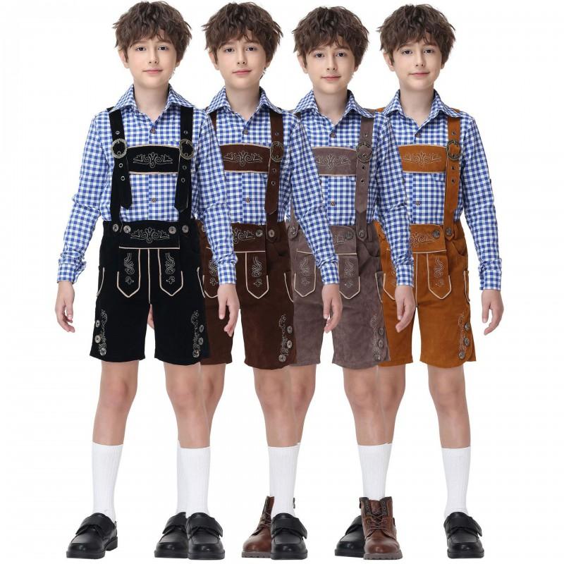 Boys Bavarian Oktoberfest Costume Set Lederhosen Outfit Kids Performance Festival Halloween Stage Wear