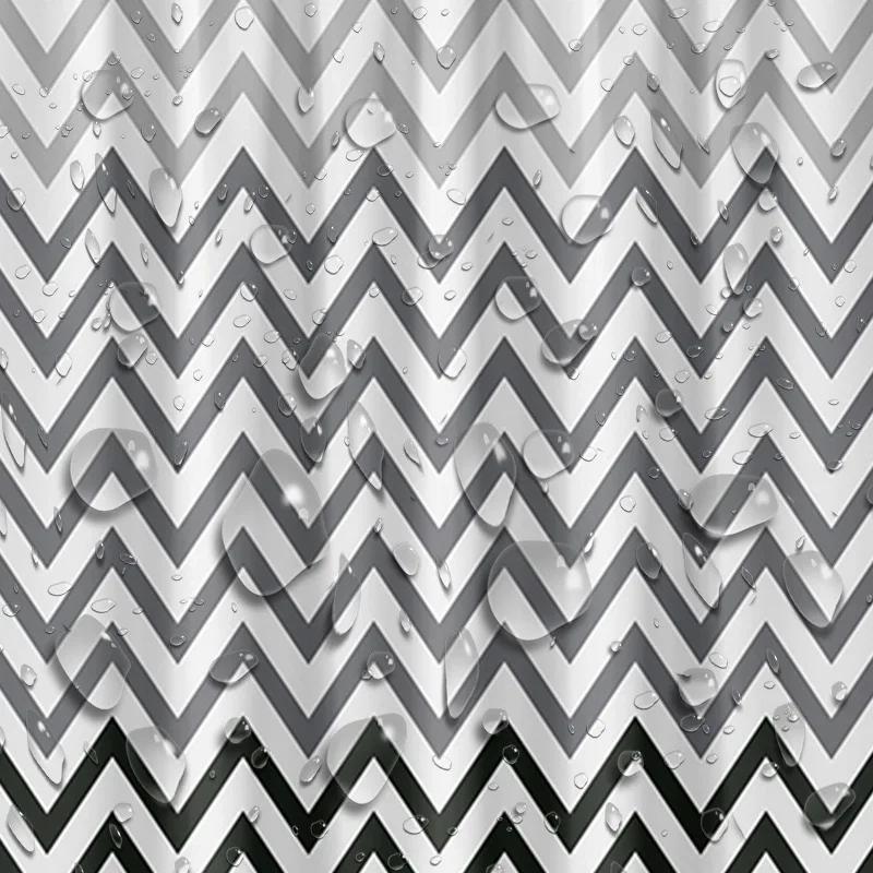 Modern Chevron Shower Curtain - Black & White Waterproof Peva Bathroom Decor