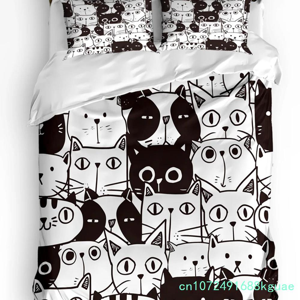 Haustier Katze Niedliche Rosa Nelkenblumen 3tlg. Bettwäscheset Für Schlafzimmer Doppelbett Heimtextil Bettbezug Steppdeckenbezug Kissenbezug