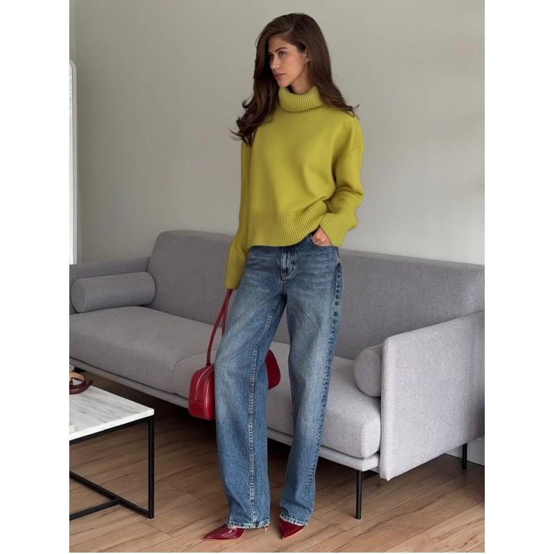 Womens Solid Color Turtleneck Sweater Loose Casual Knit Top Thick Versatile Winter