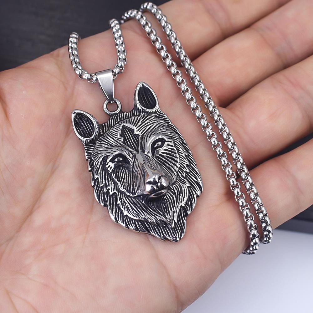 European and American Retro Men's Jewelry Pop Punk Viking Wolf Head Pendant Necklace Accessories