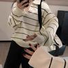 Lazy Wind POLO Collar Striped Long-sleeved Knitted Sweater Women's Autumn and Winter New Casual Contrasting Color Loose Top
