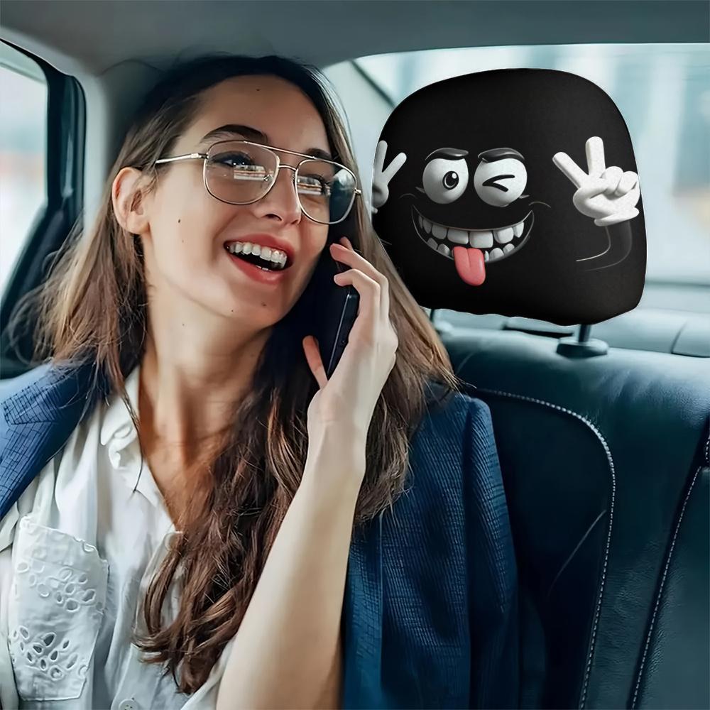 Kreslené Vtipné Výrazy Potahy na Opěrku Hlavy do Auta, Nezbytná Dekorace do Auta Perfektní pro Dlouhé Jízdy a Výlety, Promyšlený Dárek pro Přátele a Rodinu