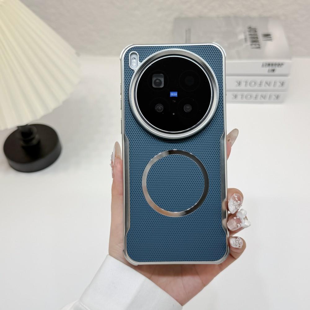 For VIVO X300 Ultra X200 Pro Mini Case Magnetic Wireless Charger PC Hard Shell Shockproof Protective Vegan Leather Back Cover