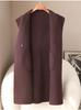 2026 Spring Elegant Double-Breasted Long Wool Coat with Big Lapel for Women