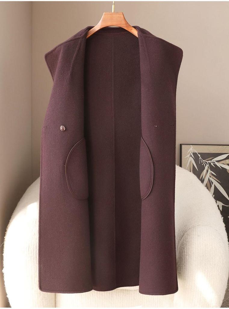 2026 Spring Elegant Double-Breasted Long Wool Coat with Big Lapel for Women