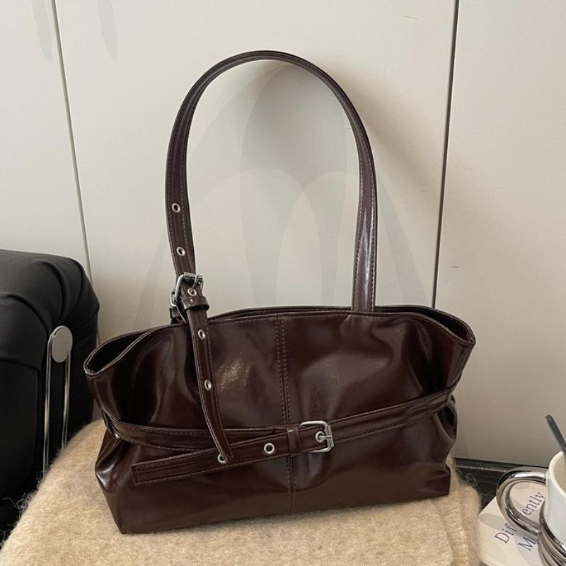 Korean Tote Bag Retro Simple Underarm Bag Stylish Women' Handbag Strap Buckle Shoulder Bag Horiztal Square Zipper Commuter Bag