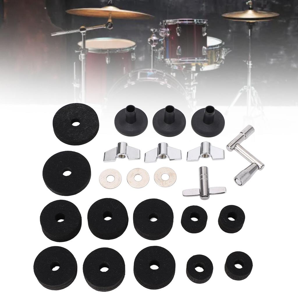 23 Pieces Cymbal Replacement Accessories Non Slip 2.5cm 4cm 5cm Felt Pads   Cymbal Sleeves Nuts Washers Base Set