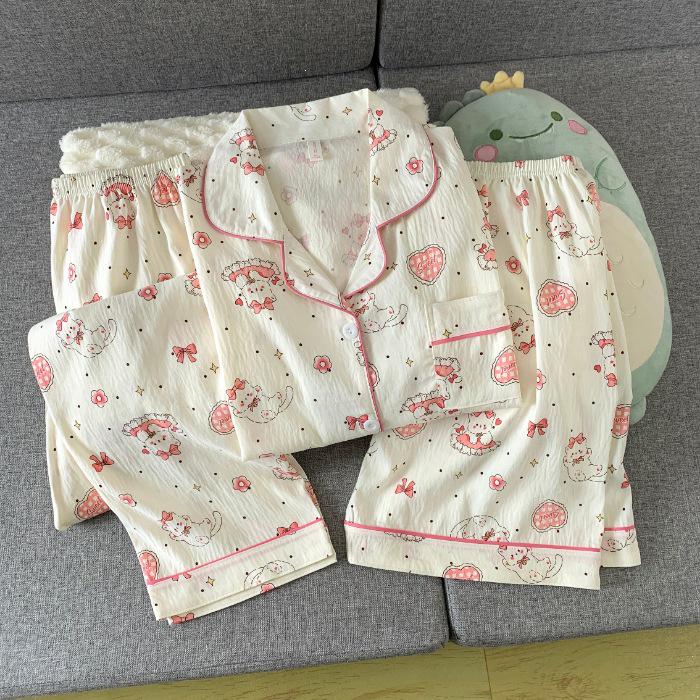 Plus Size Women's Cartoon Pajama Set - Cardigan, Short Sleeve Top & Pants Options - Versatile Home & Outdoor Wear