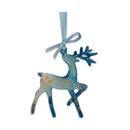 Ručně vyráběné pryskyřičné vánoční ozdoby Modré a zlaté sobí vločky Ozdoba na vánoční stromek s poutky Vintage sváteční suvenýr