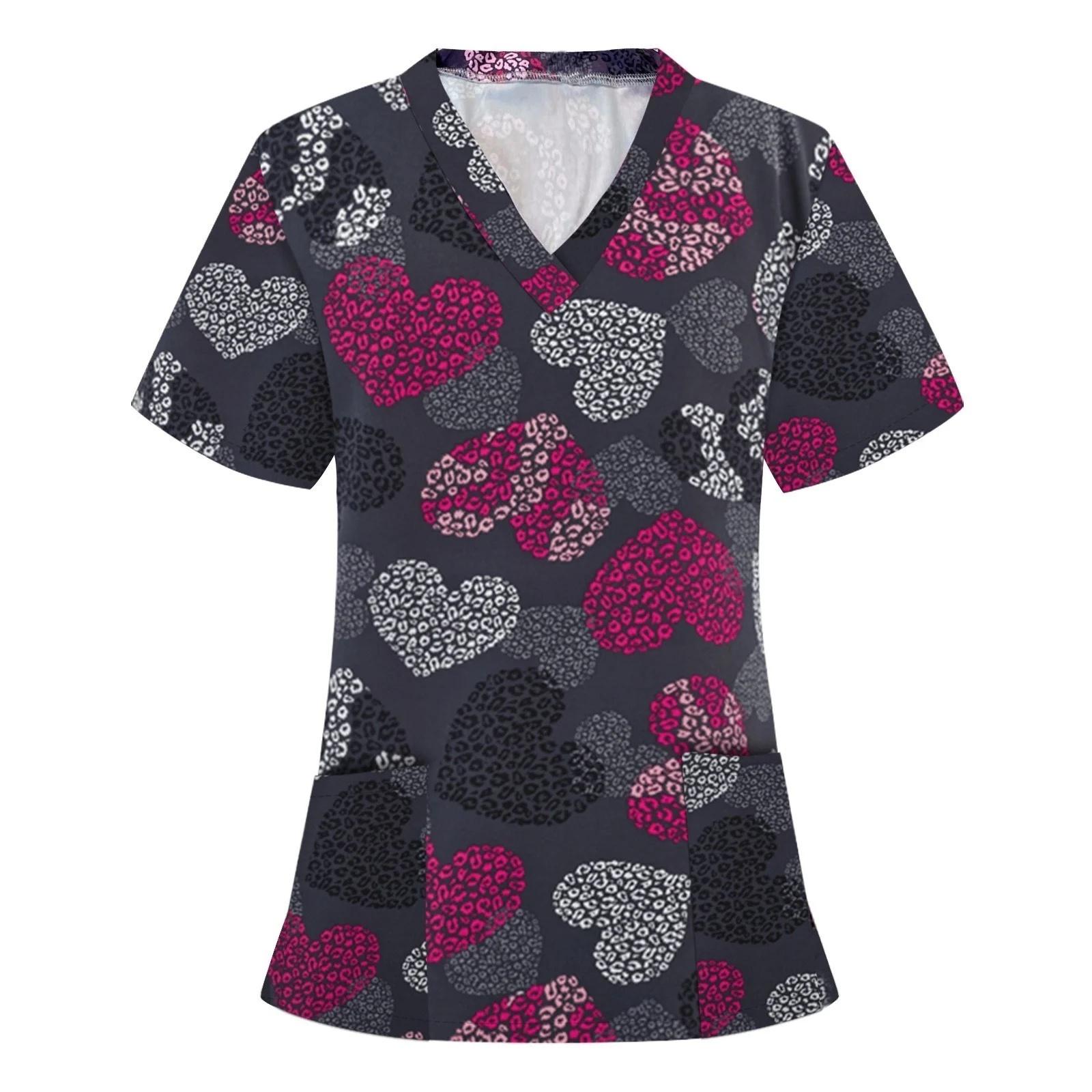 

Medical Uniform V-Neck T-Shirts Working Hospital Halloween Short Sleeves Surgical Print Nurse Medical Scrub Print Tops Women Blo S