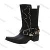 Fashion Women Chunky Mid-heel Boots Ladies Autumn Buckle Women Platform Knee High Boots Punk Street Fashion Rivet Western Cowboy Boots