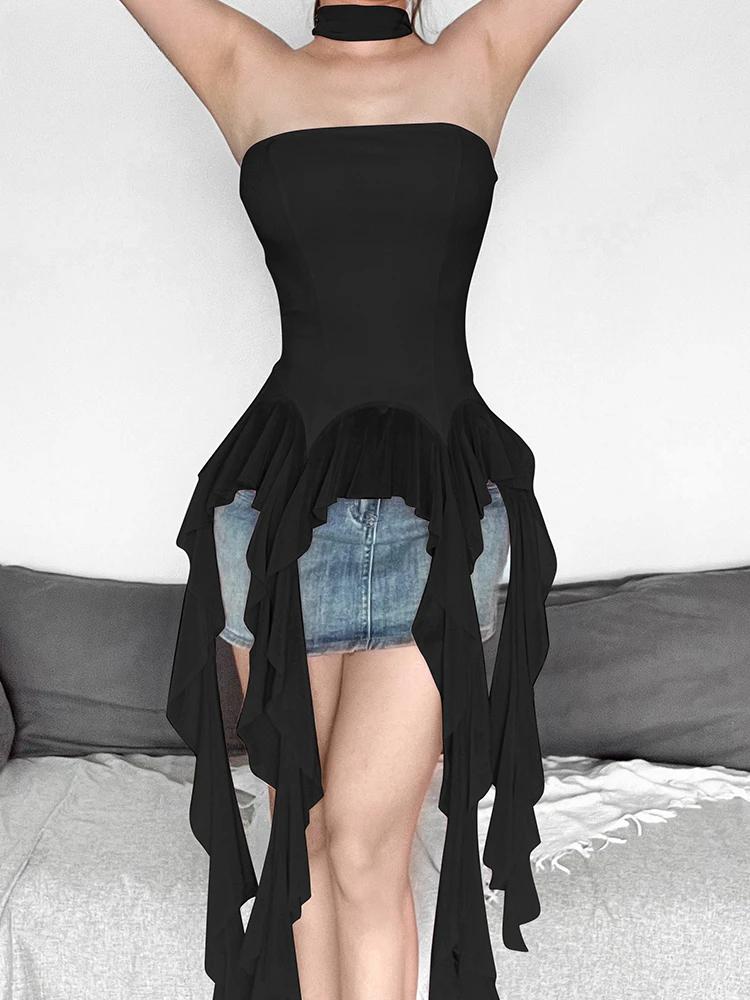 Summer Sexy Off-Shoulder Women Crop Top Casual Strapless Lace Corset Tops Streetwear Fashion Club Party Lady Sense of Design Tank Top