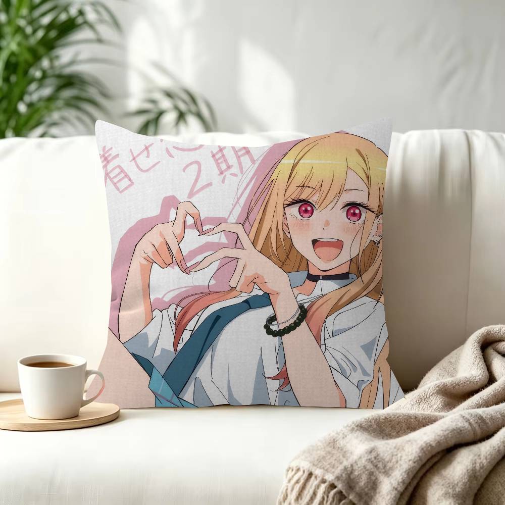 Kwaii Anime MMarin Kitagawa Decorative Polyester Throw Pillow Cover Square Suitable for Home Office Coffee Shop Decor