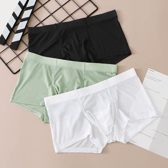 Men Ice Silk Underwear Mid-rise High Elasticity Slim Fit Shorts Briefs Solid Color