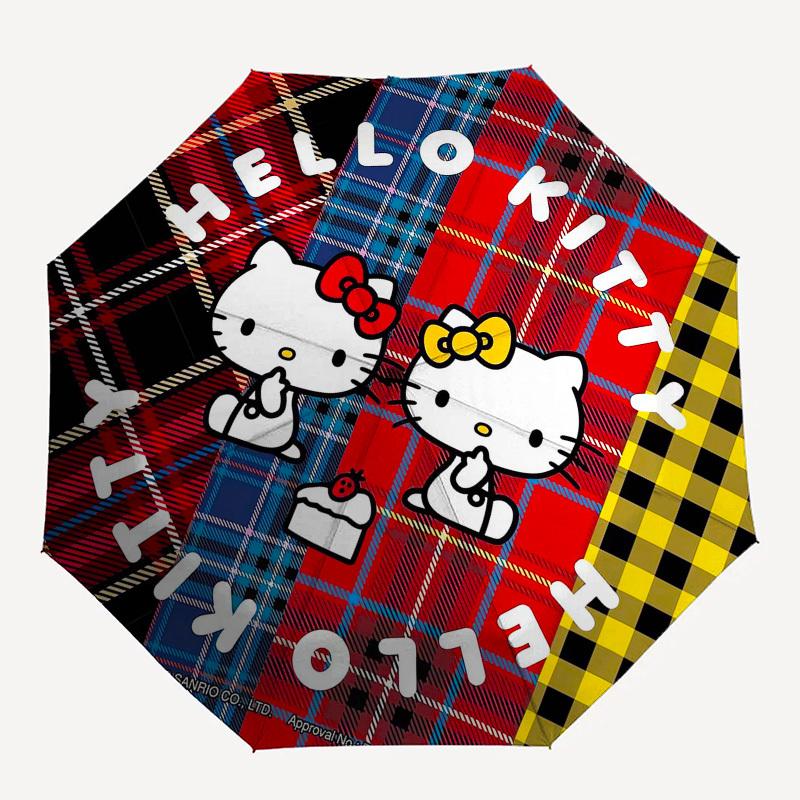 1pc Hello Kitty Tartan Plaid Pattern Umbrella with Plastic Handle,Suitable for All Seasons Home Travel Outdoor UmbrellaSanlio447