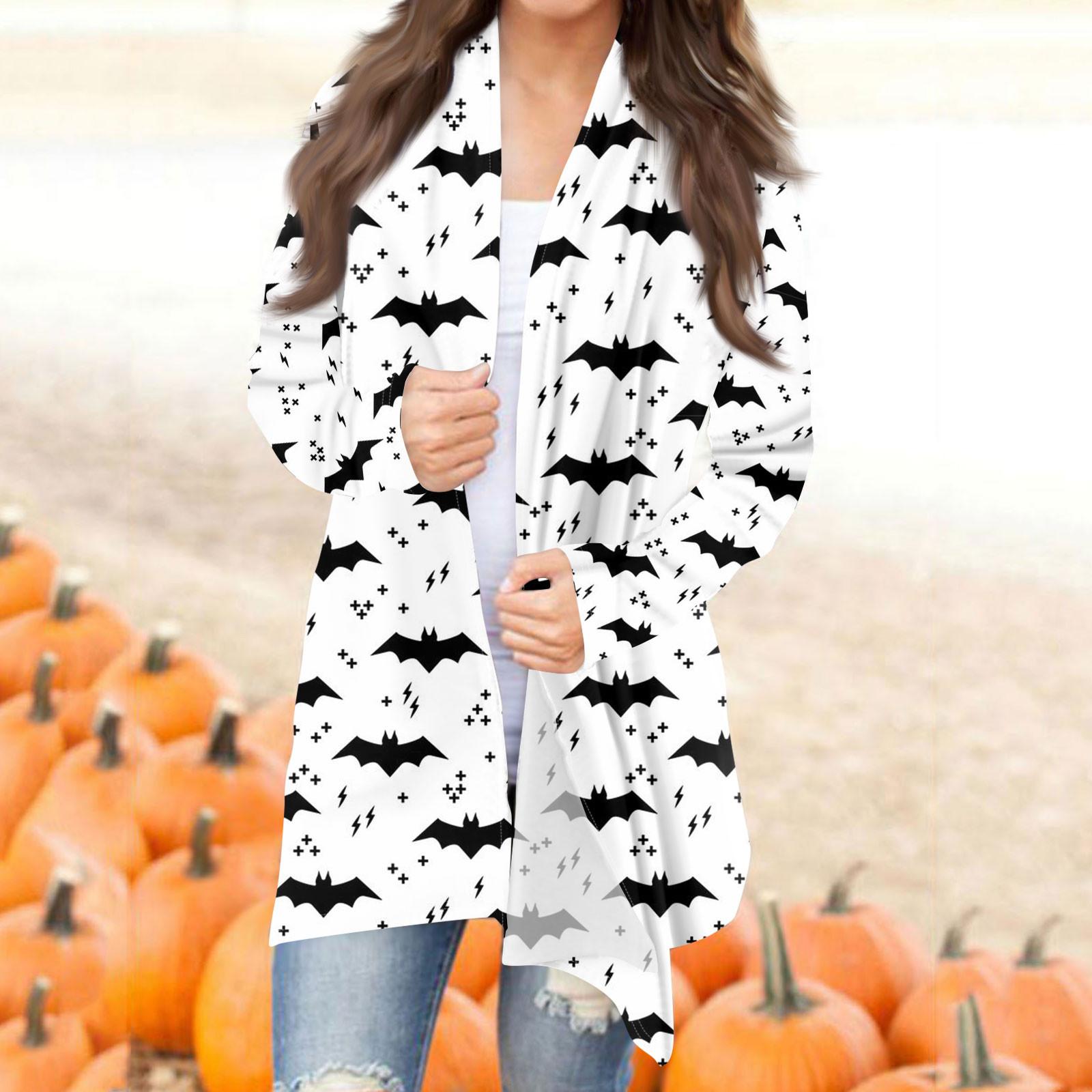 

Женская модная повседневная куртка-кардиган средней длины с длинным рукавом и принтом на Хэллоуин M белый