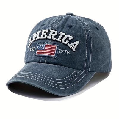 Gorra de Béisbol Bordada con Bandera de EE. UU. Vintage - Letras Audaces, Lavado Desgastado, Protección Solar - Gorra de Padre de Moda para Exteriores