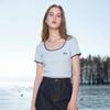 Sancai Women's Slim Fit Shell Embroidered Short Sleeve T-shirt