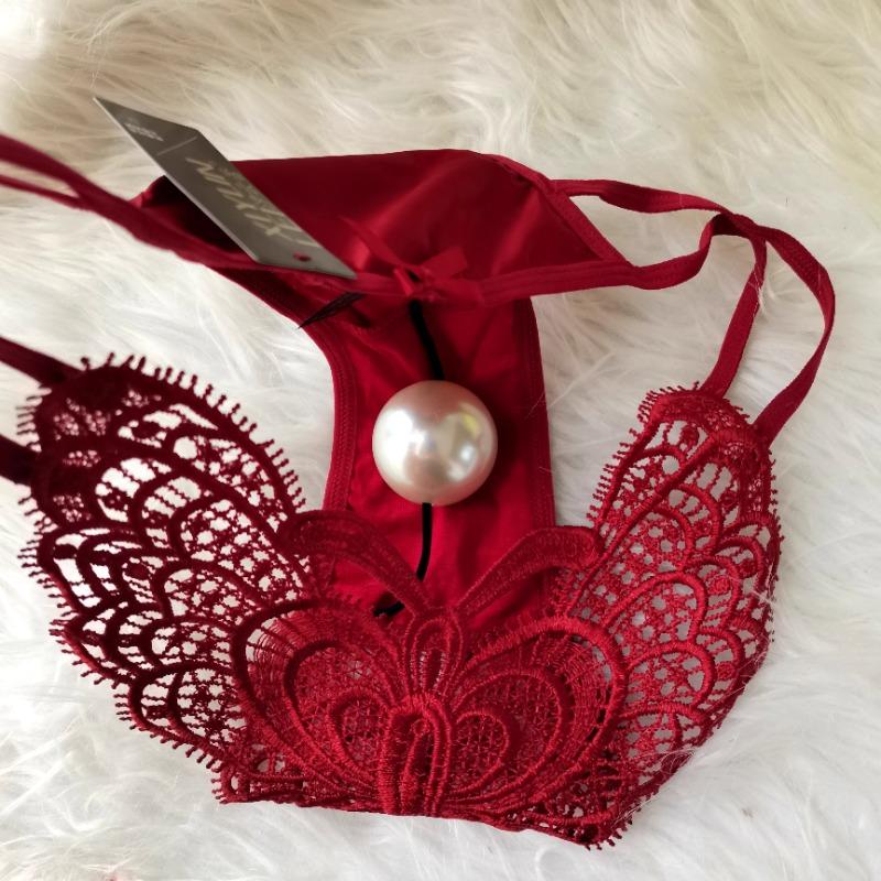Imitation Pearl Underwear with Massage Beads Sexy Thong Panties for Women Tighten Briefs Comfortable Wear