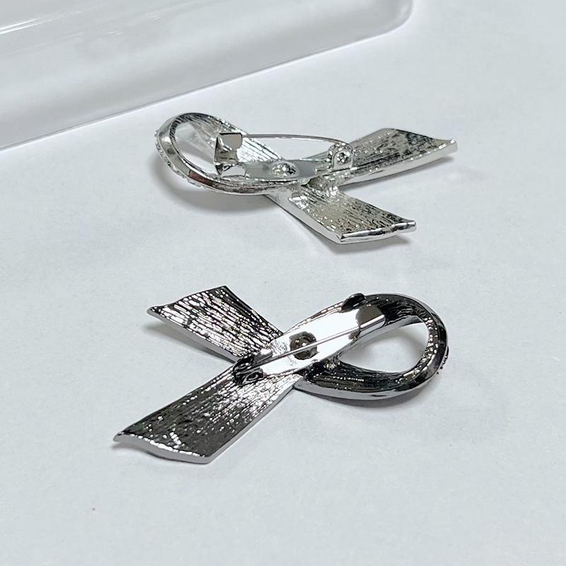 Simple Alloy Black White Ribbon Pin Badge Brooch Funerals Memorial Pin Mourning Badge Suit Clothing Jewelry Accessories