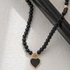 1 Collana con Ciondolo, Raffinata Collana Fatta a Mano con Perline Nere a Forma di Cuore, Collana con Catena per la Clavicola, Gioielli da Donna per Feste e Festival Musicali