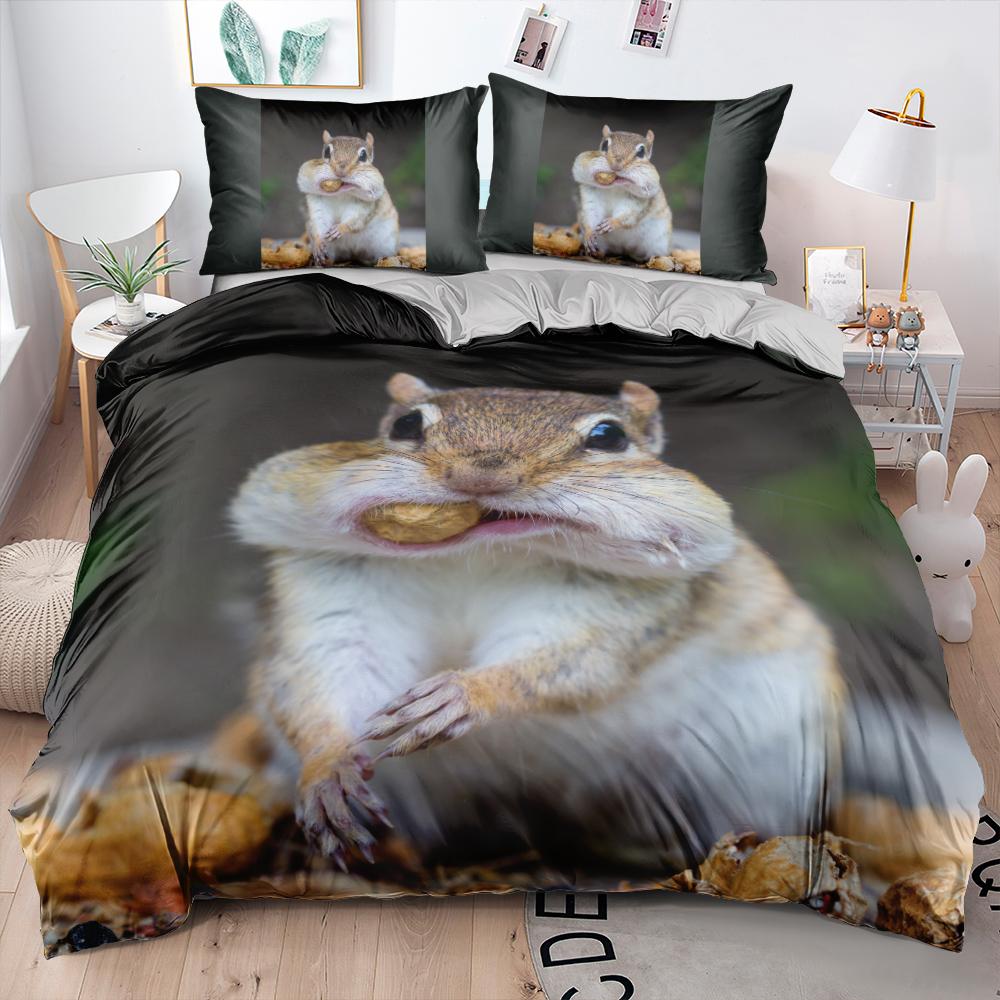 Comforter 3D Squirrel Funny Animal 2/3Pcs Bedding Set Black Unique Soft With Pillow Shames King Queen Size For Kids Teens Boys