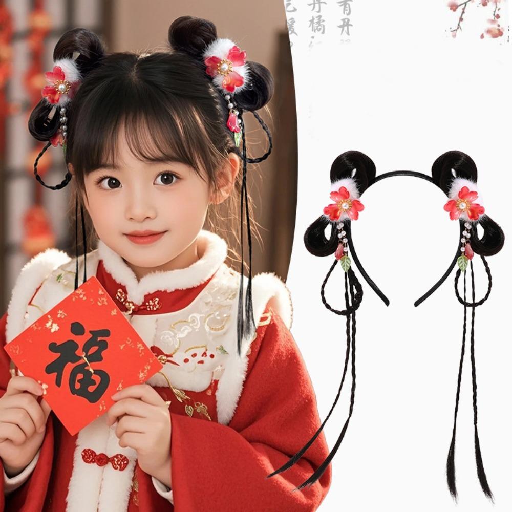 Braid Hair Chinese New Year Headwear Tassel Hanfu Hair Sticks Lovely Red Bow Hairband Children