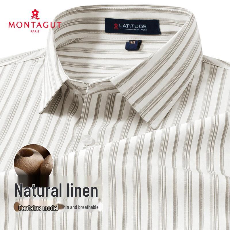 Montagut Men s Natural Linen & Modal Blend Striped Long Sleeve Shirt 43