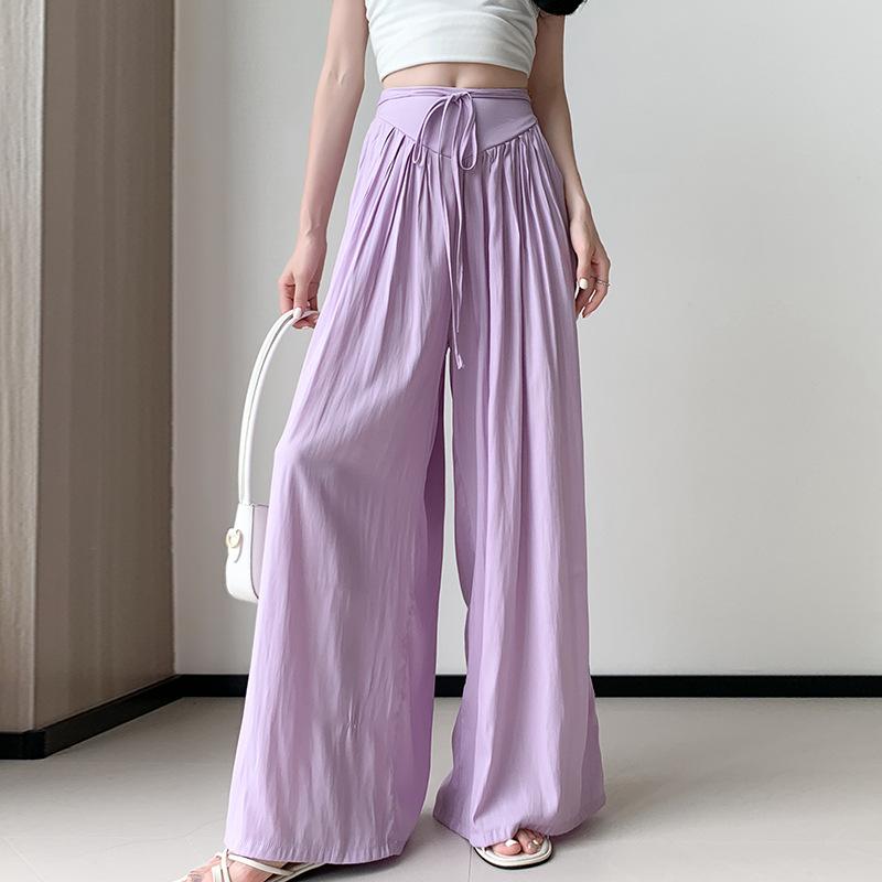 

Женские летние тонкие брюки с широкими штанинами, новые осенне-зимние повседневные брюки в пол с высокой талией XL