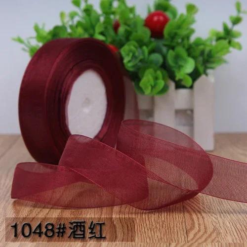 50yards 25mm Organza Chiffon Ribbons Wedding Party Decoration Handmade Ribbon Gift Wrapping Hair Hat Bows DIY Cloth Accessory