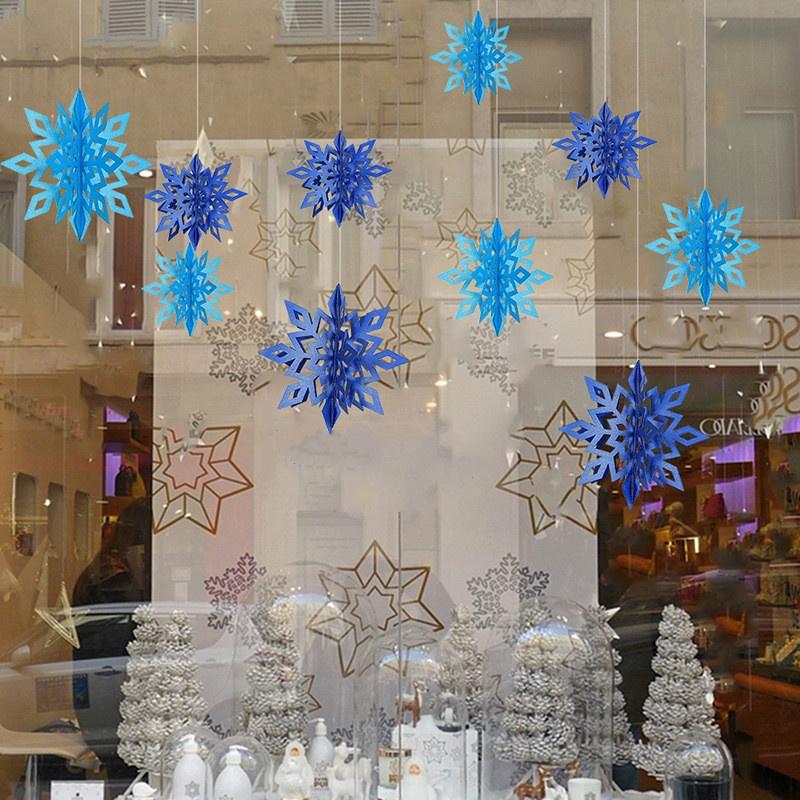 6pcs Card Paper 3D Hollow Snowflake Hanging Ornaments Decoration for Christmas Party