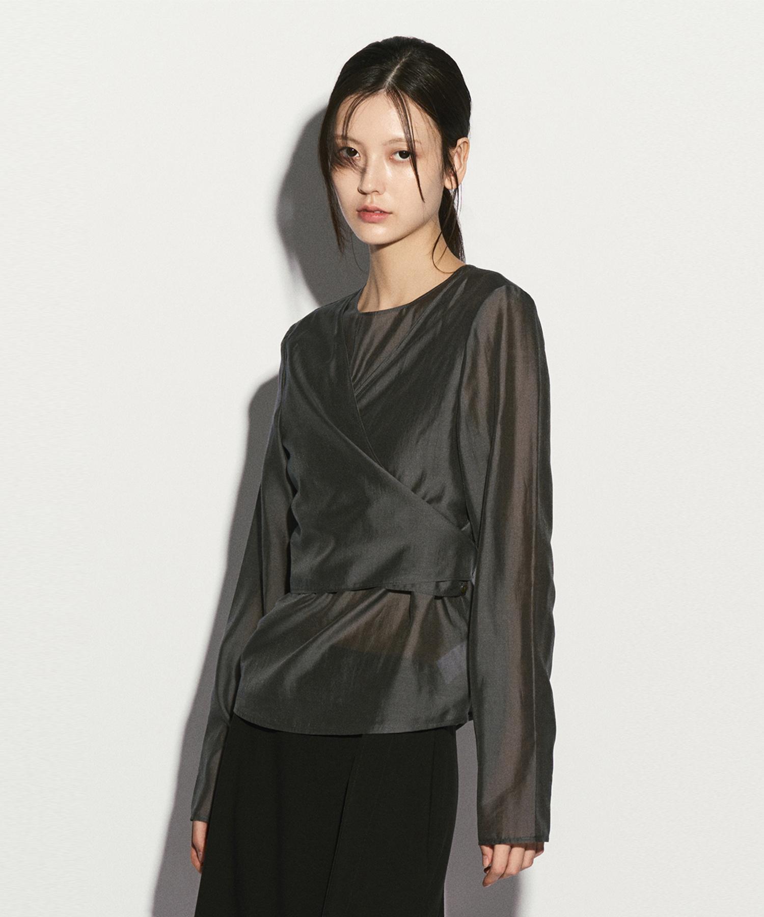 Rie Tie Wrap Blouse Charcoal Charcoal/S_M
