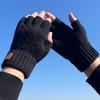 Alpaca Wool Half-Finger Gloves Winter Fleece-Lined Warmth Unisex Knitted Cold-Resistant Exposed-Finger Cycling Split-Finger Gloves