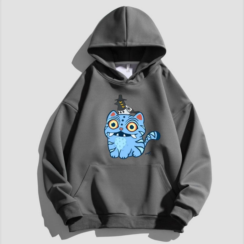 Children's Kpop Style Hooded Sweatshirt with Cute Tiger and Crow Cartoon Girl Hoodies on Top