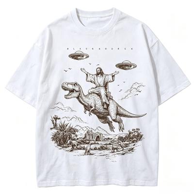 2026 Hot Sale Cartoon Dinosaur Print Fashion Tshirt Unisexs Unisex Distressed Vintage Tee Student Fashion Design Vacation Top