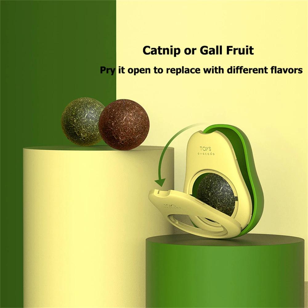 Natural Catnip  Rotatable Wall Stick-on Ball Cats Teeth Cleaning Avocado Shaped Cute cat Toys Mint Ball Bionic Fun Healthy Gut