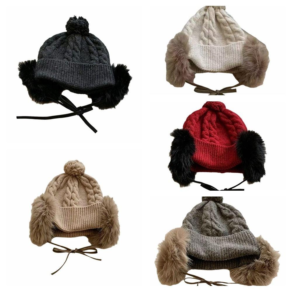 Large Head Circumference Knitted Trapper Hat Plush Wool Cap Cloth Accessories