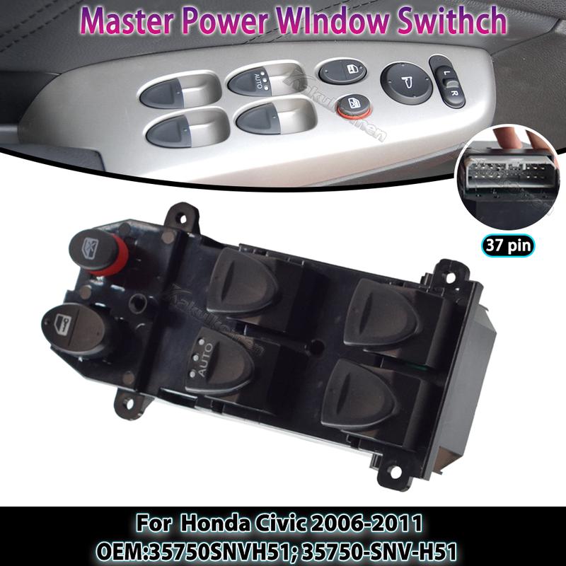 35750SNVH51 35750-SNV-H51 Car Window Lifter Switch Glass Control Regulator Front Left for HONDA Civic 2006 2007 2008 2009 2010