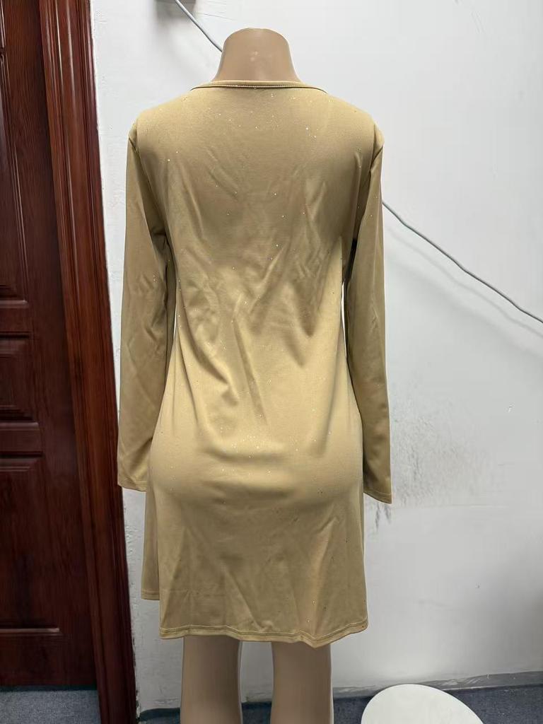 2026 Trendy European & American Style Long Sleeve Pocket Dress with Hot Stamping