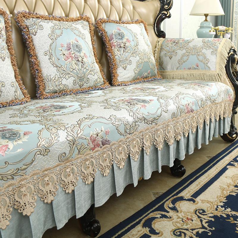 European Sofa Cushion, Living Room Combination Leather Sofa, Non-Slip Seat Cushion, Recliner All-Inclusive Cover Cushion, Armrest Back Towel Cushion